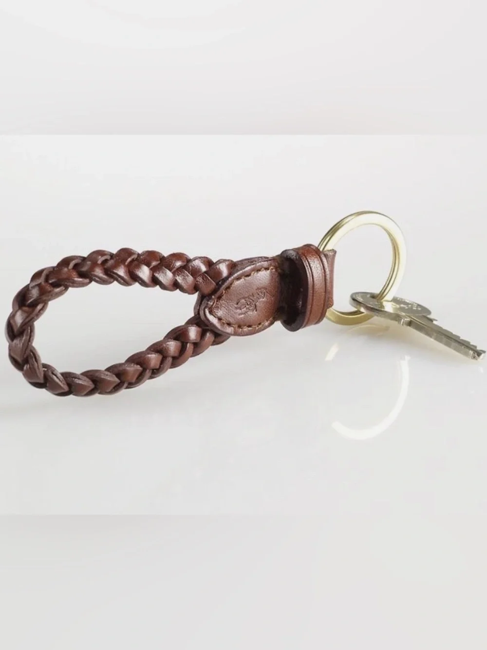 NEW Polo Ralph Lauren BRAIDED LEATHER Key Ring Keychain - BROWN